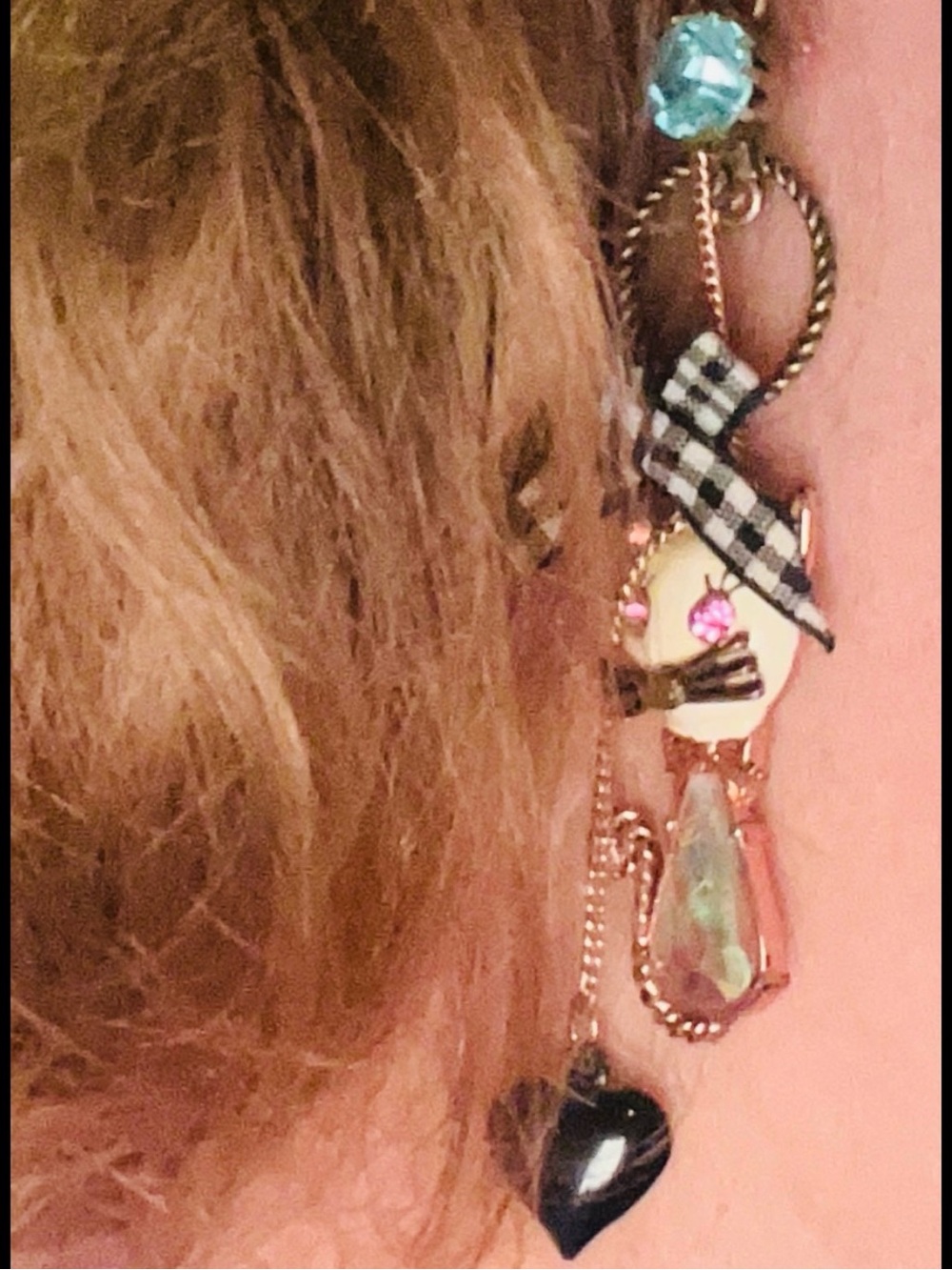 VTG Betsey Johnson Cat Earrings AB Crystal Charm Earrings